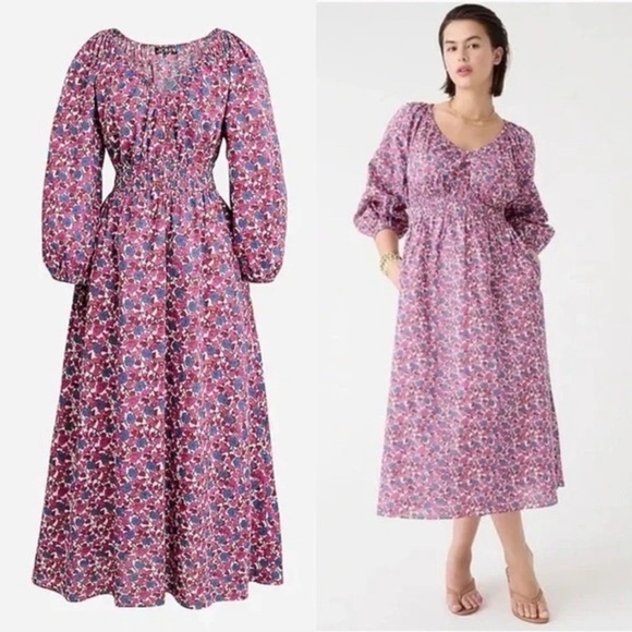 J. Crew Dresses & Skirts - J. Crew V-Neck Midi Dress in Berry Floral Size Small